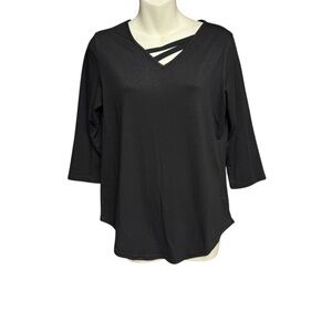 Black V-Neck size small Women's Top cute offset cross cross at neckline